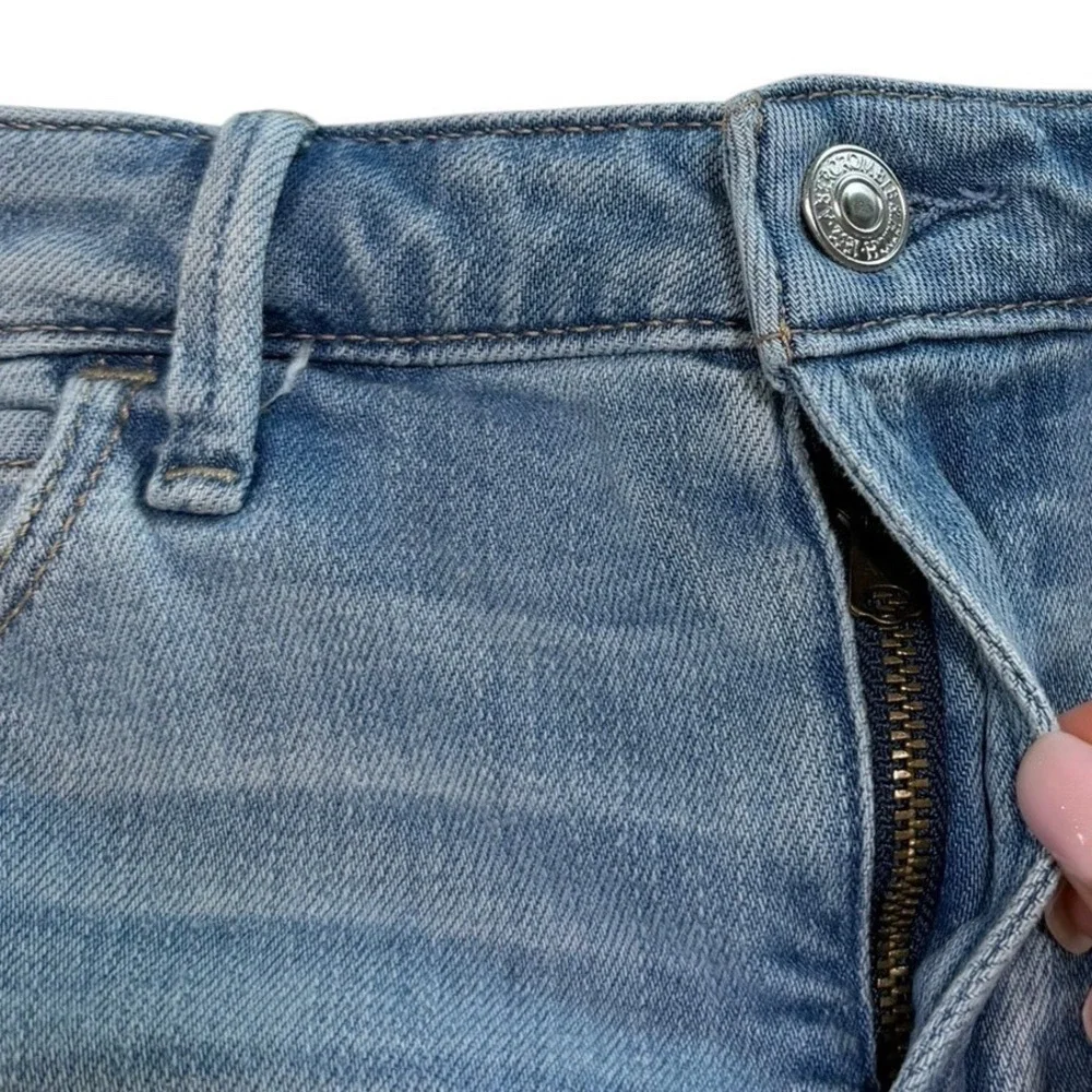 Abercrombie & Fitch Womens Medium Wash Denim Mini Skirt Raw Hem High Low Size 25